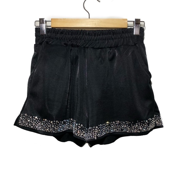 LSK Bedazzled Black Metallic Shorts with Elastic Waist Size Medium - Picture 2 of 4